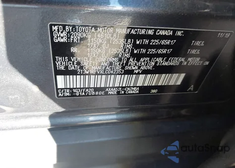 2020 Toyota Rav4 Xle z USA, uszkodzony, nr VIN 2T3W1RFVXLC042353